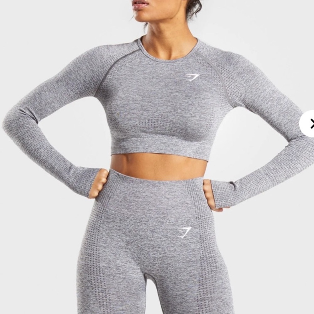 Gymshark Vital Seamless Long Sleeve Crop Top in marl gray